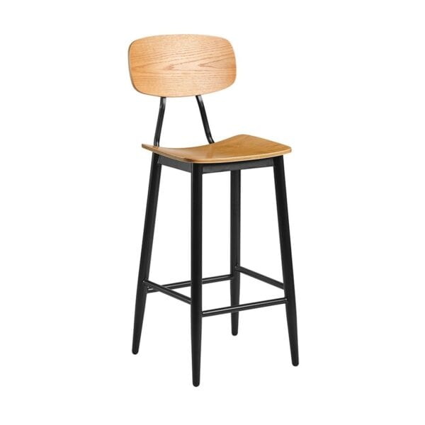 JUNA Bar Stool – Ply Oak and Black Steel