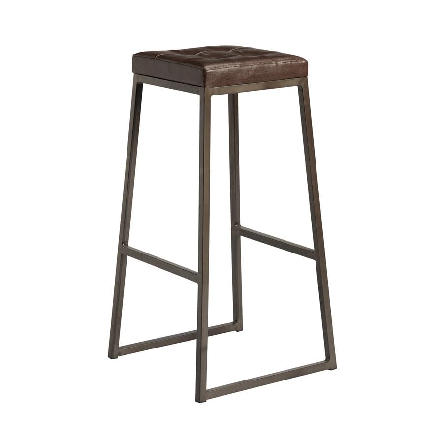 STYLE High Stool - Clear Lacquered metal frame - Uph Seat Pad - Vintage Brown
