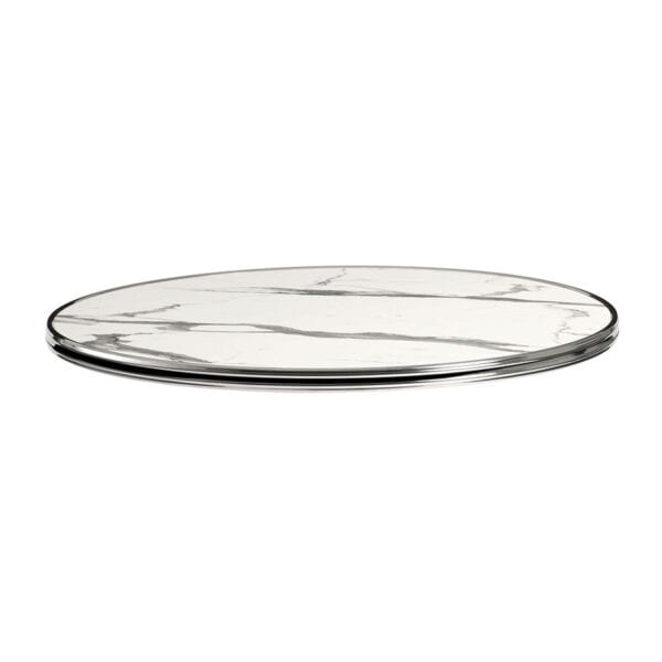 parisian table tops white marble chrome rim 70cm dia za.6634t