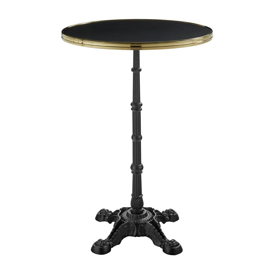 PARISIAN Complete Bar Height Table - Flat Auto-Adjust - Black with Gold Rim - 70cm dia
