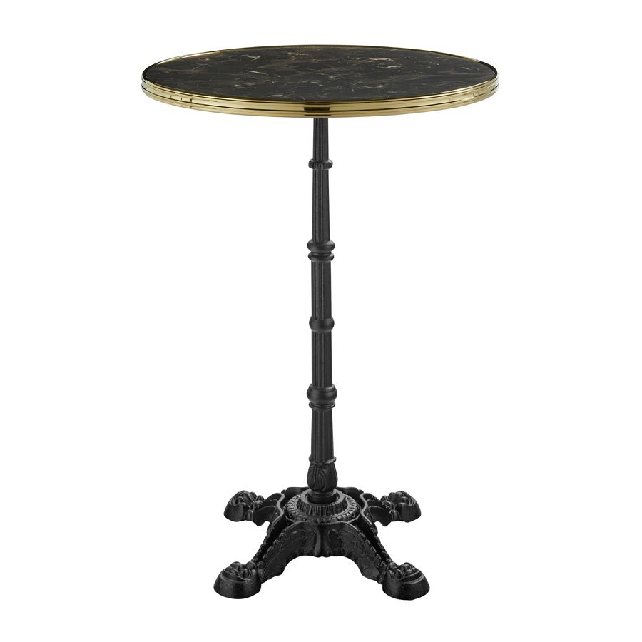 PARISIAN Complete Bar Height Table - Flat Auto-Adjust - Dark Marble with Gold Rim - 70cm dia