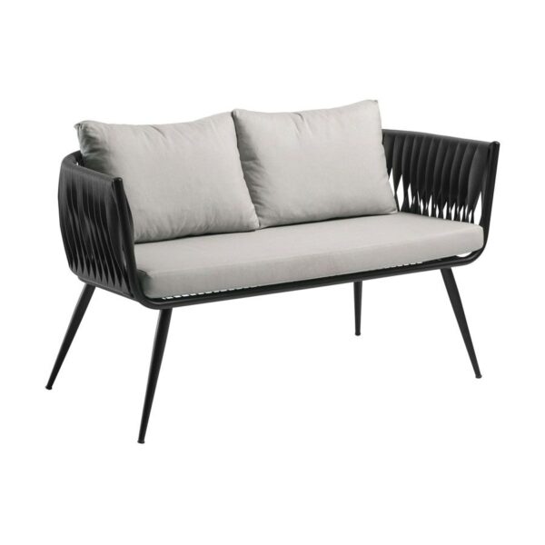 mozzini belt 2 seater sofa matt black frame / anthracite rope weave / light grey cushions za.6765c