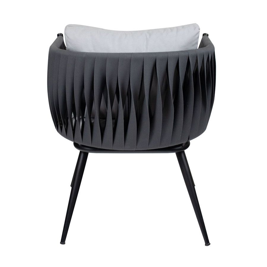mozzini belt 1 seater armchair matt black frame / anthracite rope weave / light grey cushions za.6766c