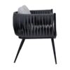 mozzini belt 1 seater armchair matt black frame / anthracite rope weave / light grey cushions za.6766c
