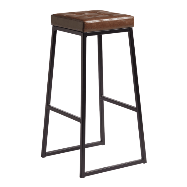 Style Bar Stool Matt Black Frame Vintage Brown Seat Pad