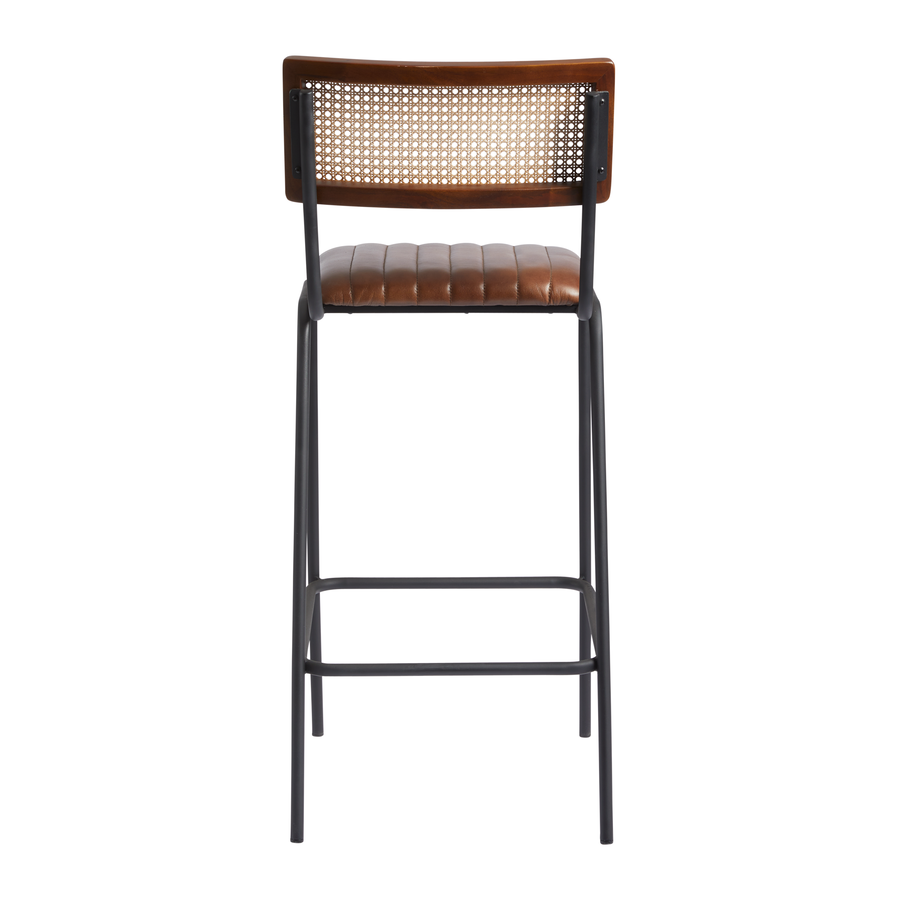 Savanna Bar Stool Genuine Pecan Brown Leather Back