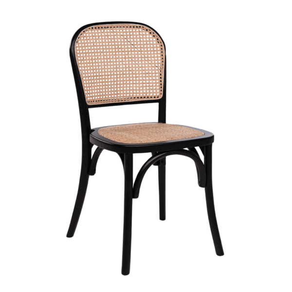 Ronda Stacking Side Chair Black Frame Natural Rattan Seat Pad