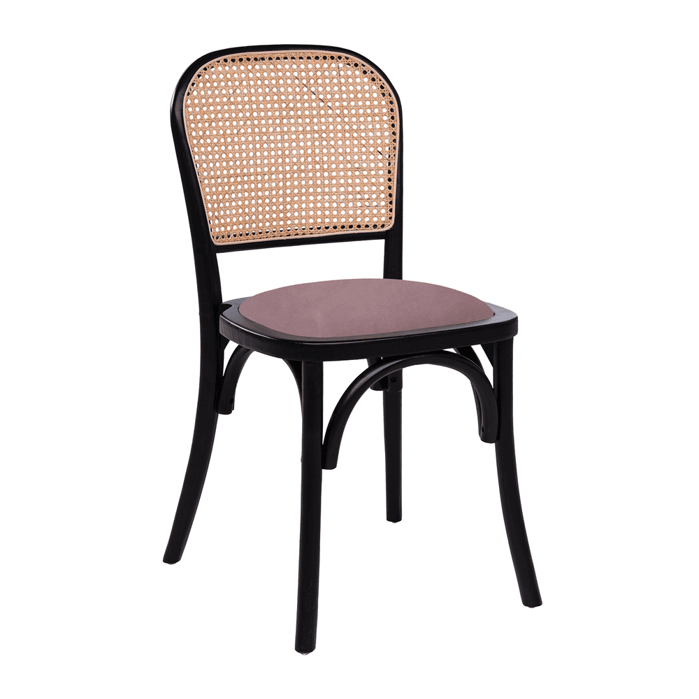 Ronda Stacking Side Chair Black Frame Pink Velvet Seat Pad