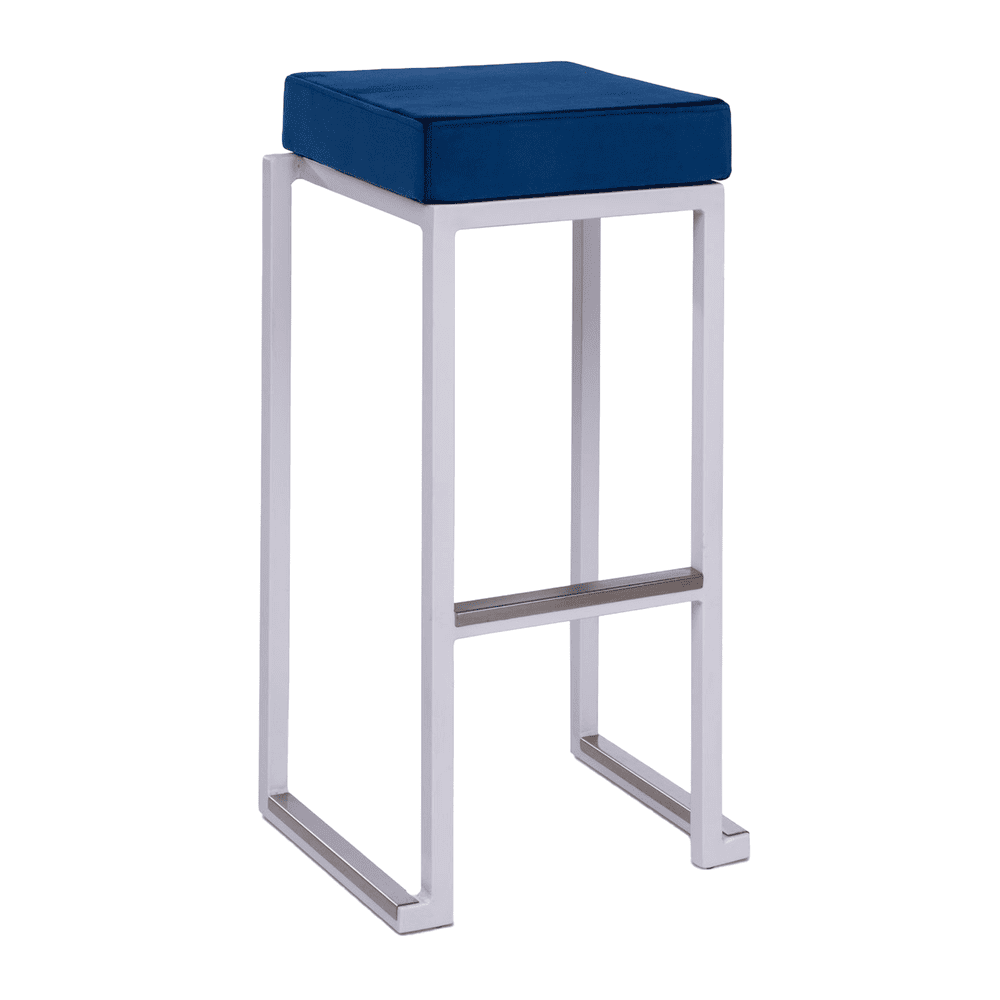 Kubo Smart Bar Stool White Frame Blue Velvet Seat Pad