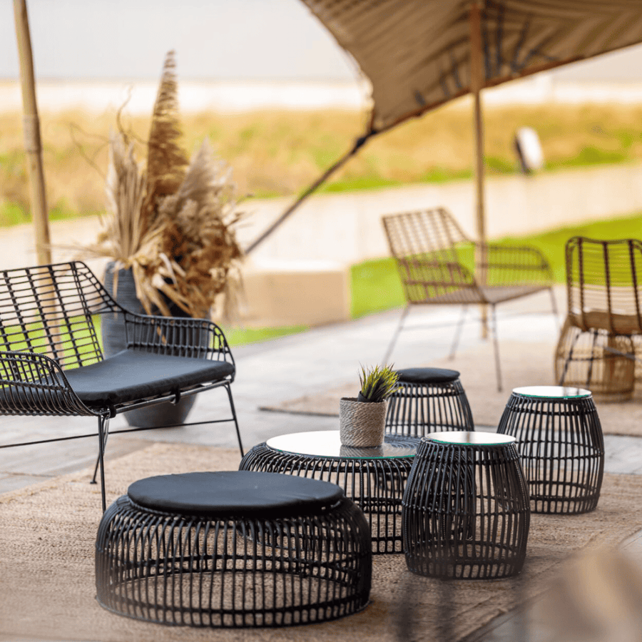 Palm Stacking Side Table Black Glass Top Insitu
