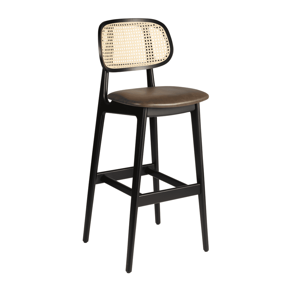 Relish Bar Stool Black Rattan Brown Seat