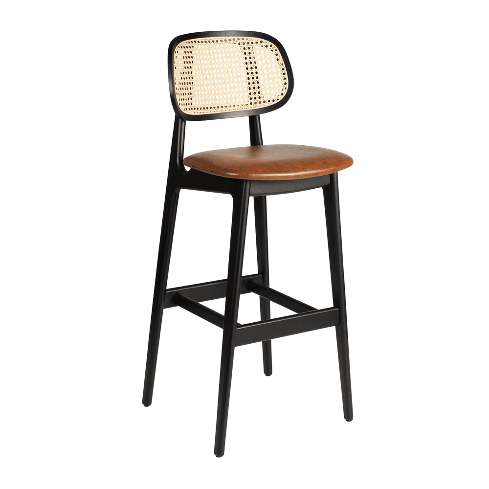Relish Bar Stool Black Rattan Tan Seat