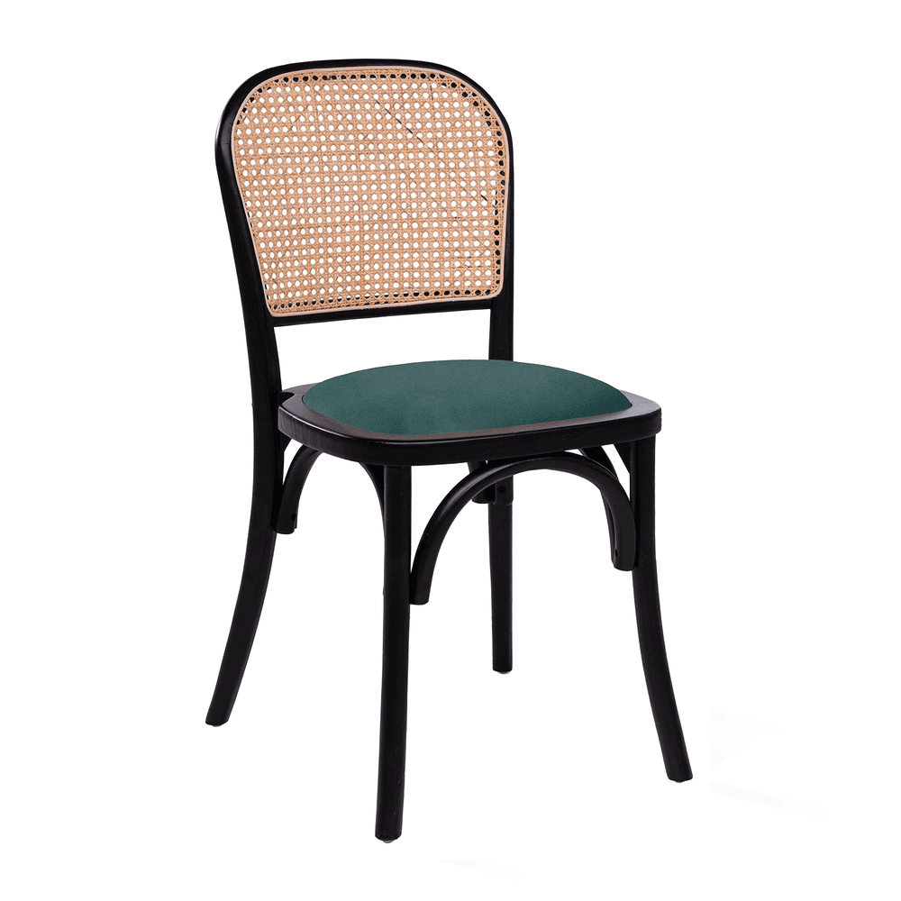 Ronda Stacking Side Chair Black Frame Green Velvet Seat Pad