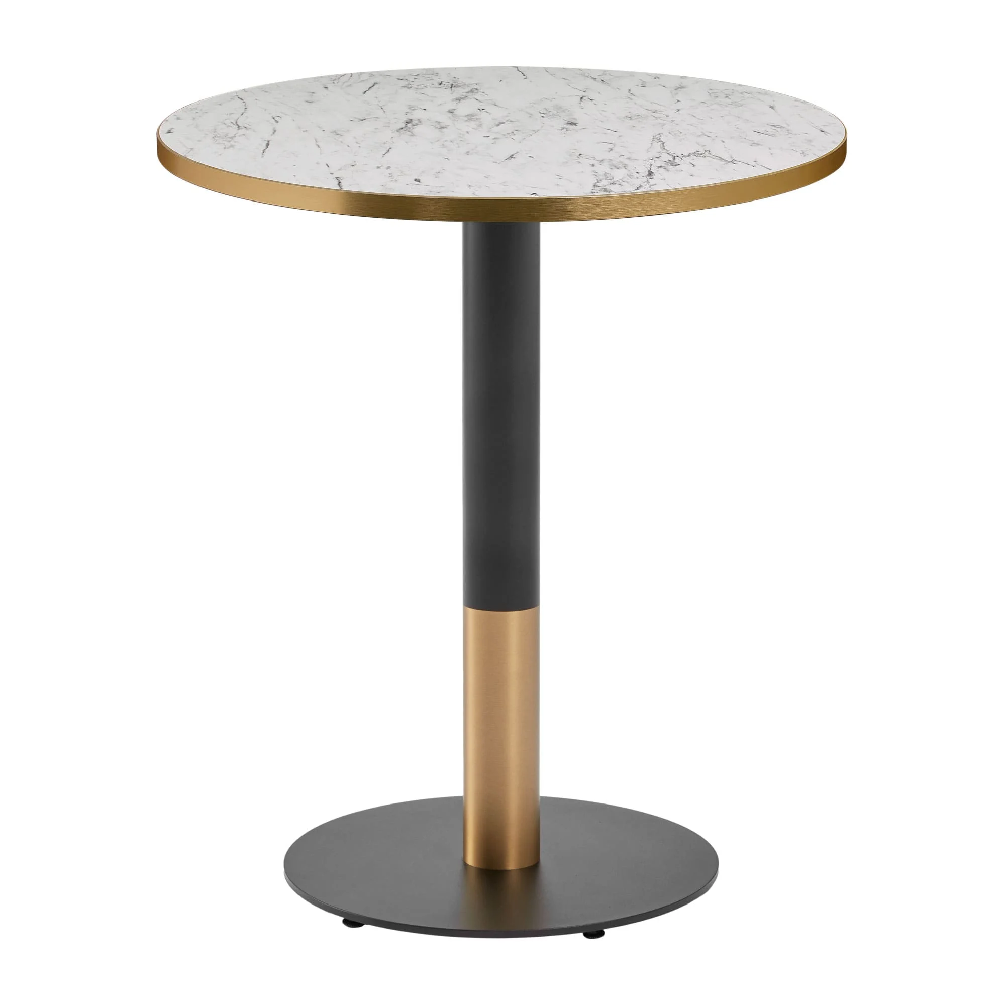 Omega Dining Height Table White Carrara Marble Moderno Round Small Base Black and Gold
