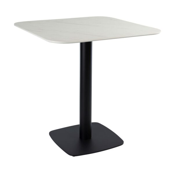 Extrema Premium Dining Height Table Square White Marble Boston Sleek Small Square Radius Edges Base